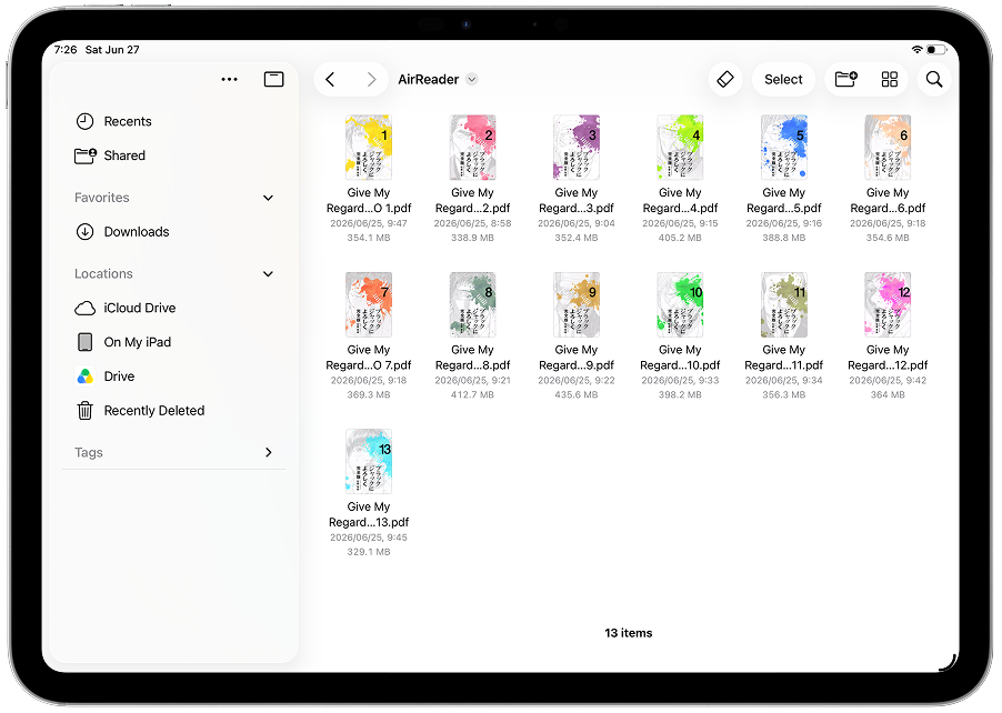 iPadのファイル一覧画面のスクリーンショット